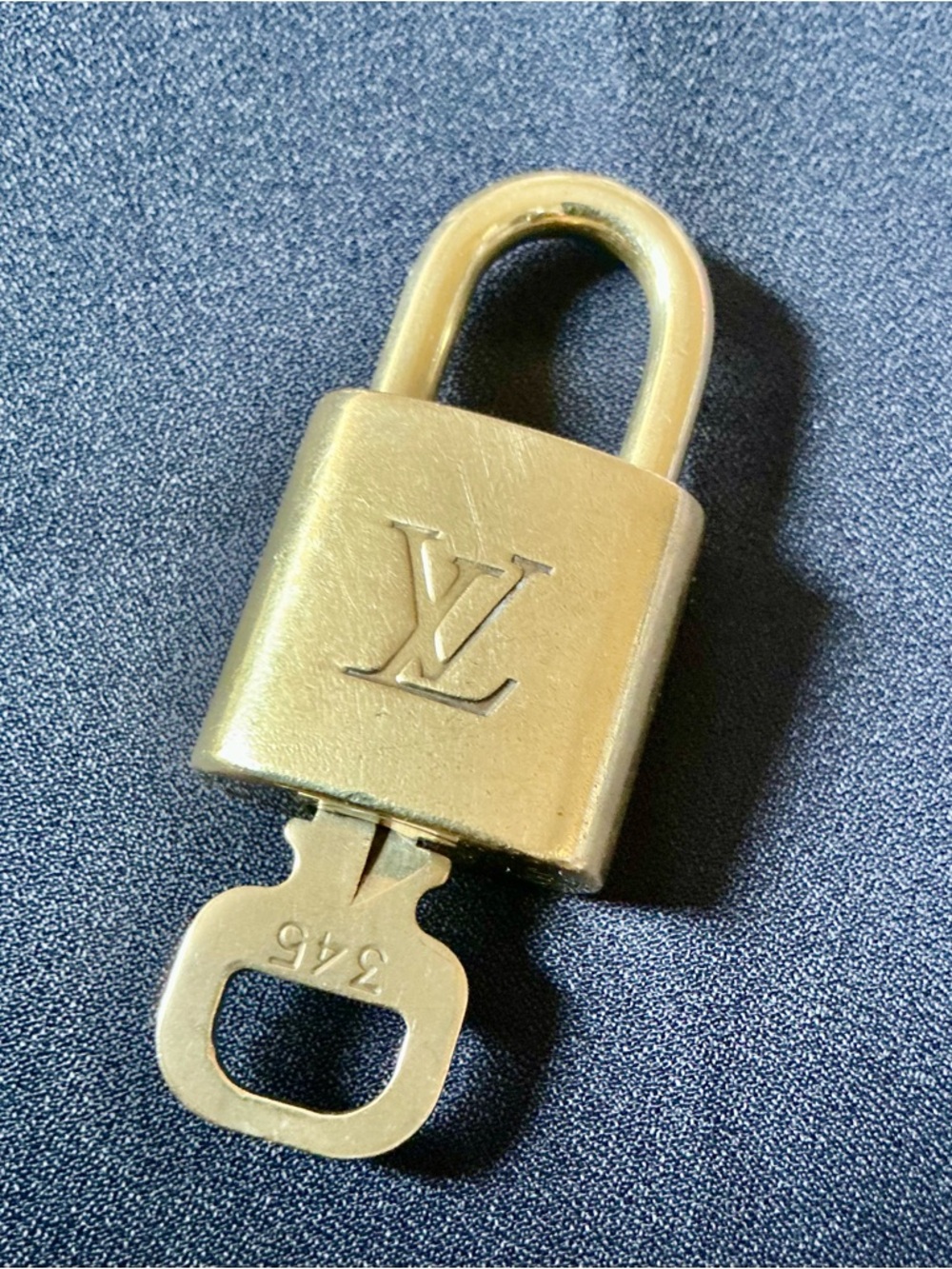 Louis Vuitton Brass Padlock Lock & Key 345 Gold Tone Authentic